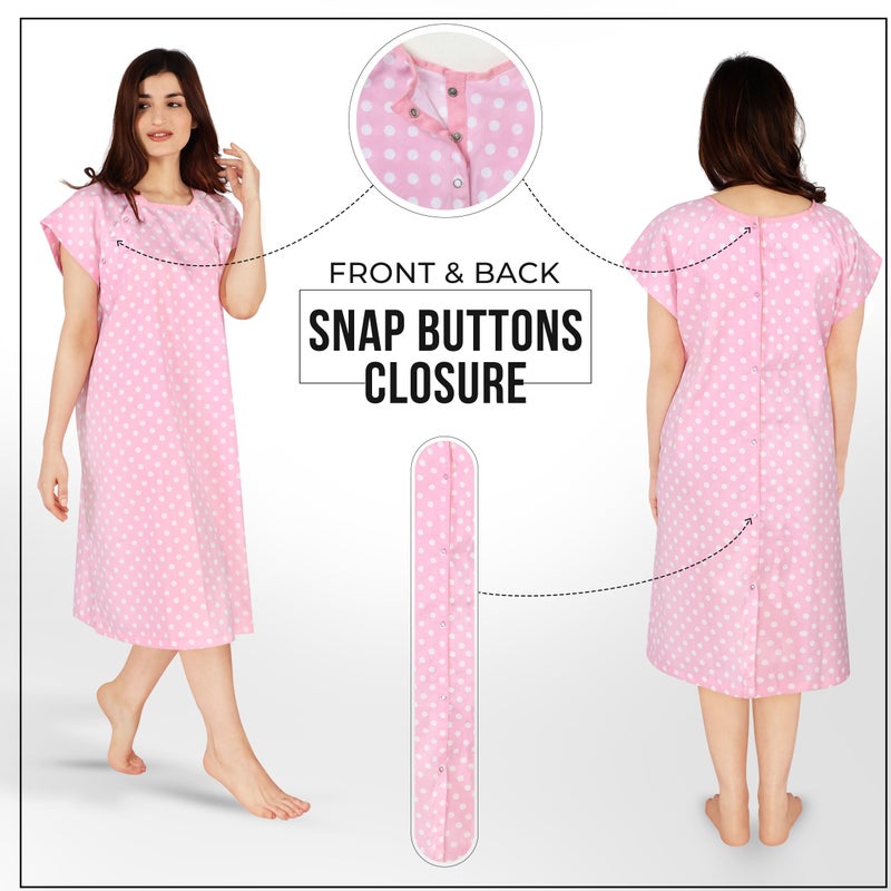 Utopia Care Women's Hospital Gown Soft Comfortable and Stylish Patient Gown, Small-Medium, Polkadots Pink - Image 2